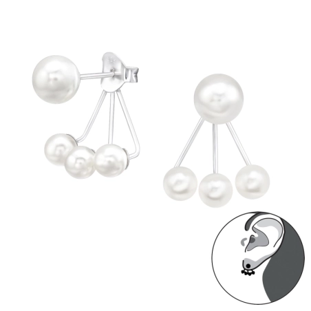 Pearls under ear - 925 Sterling Silver Double-Sided Ear Studs