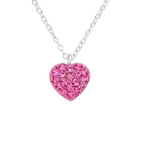 Rose crystal Heart - 925 Sterling Silver Necklaces With Silver Chains
