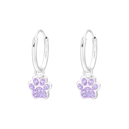 Hanging Paw Print - 925 Sterling Silver Children Hoops