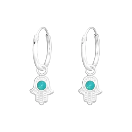  Hamsa with Opal - 925 Sterling Silver Earrings With Semi-Precious Stones & Opal