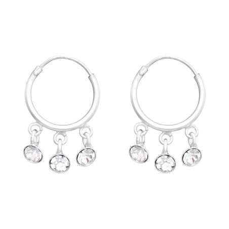 Hanging Crystals - 925 Sterling Silver Ear Hoops