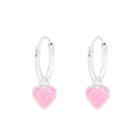 Hanging Heart - 925 Sterling Silver Children Hoops