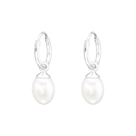 Hanging Pearl - 925 Sterling Silver Ear Hoops