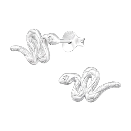 Snake - 925 Sterling Silver Ear Studs with Zirconia stones