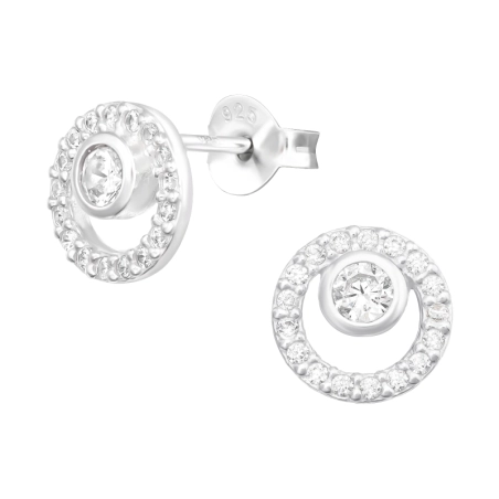 Circle full of zirconias - 925 Sterling Silver Ear Studs With Zirconia Stones