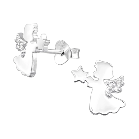 Angel - 925 Sterling Silver Ear Studs with Zirconia stones