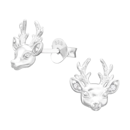 Reindeer head - 925 Sterling Silver Ear Studs With Zirconia Stones