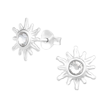 Sun - 925 Sterling Silver Ear Studs with Crystal stones