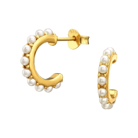 Golden Half Hoop with little pearls - 925 Sterling Silver Ear Studs With Pearls