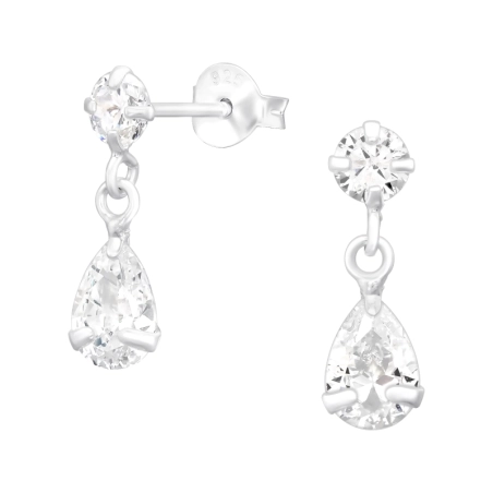 Geometric - 925 Sterling Silver Ear Studs with Zirconia stones