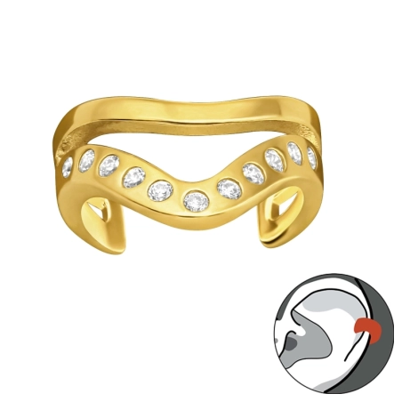Golden Plain - 925 Sterling Silver Ear Cuffs And Ear Pins