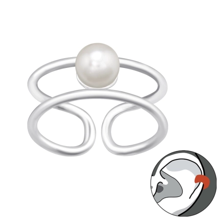 Geometric with pearl - 925 Sterling Silver Ear Cuffs And Ear Pins