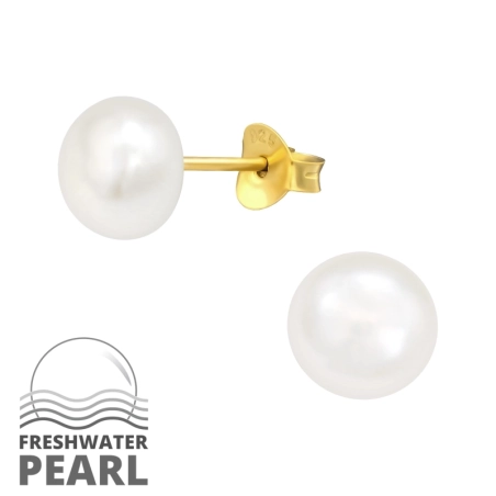 Golden 7mm Freshwater pearl - 925 Sterling Silver Ear Studs With Pearls