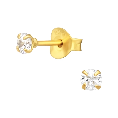 Golden Round 3mm - 925 Sterling Silver Basic Ear Studs