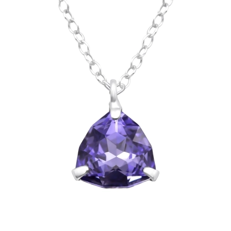 Purple Velvet Triangle crystal  With Genuine European Crystals - 925 Sterling Silver Lacrystale Silver Necklaces