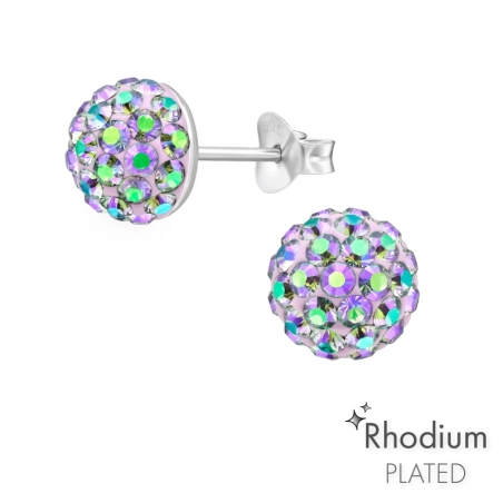 Round  With Genuine European Crystals - 925 Sterling Silver Lacrystale Silver Ear Studs