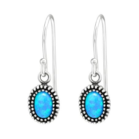 Blue Opal in oval shape - 925 Sterling Silver Earrings With Semi-Precious Stones & Opal