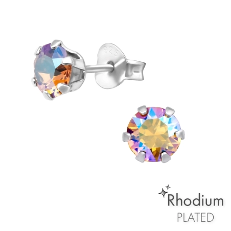 Round  With Genuine European Crystals - 925 Sterling Silver Lacrystale Silver Ear Studs