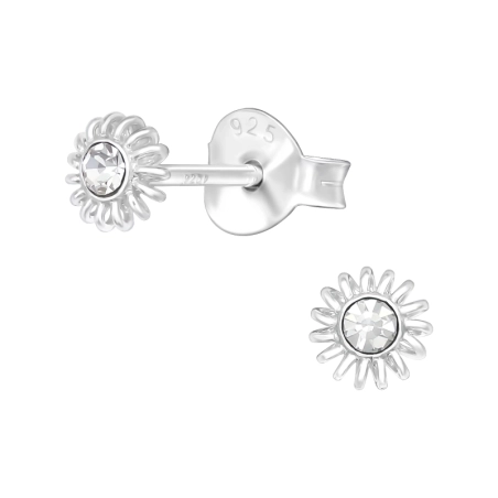 Sun - 925 Sterling Silver Ear Studs with Crystal stones