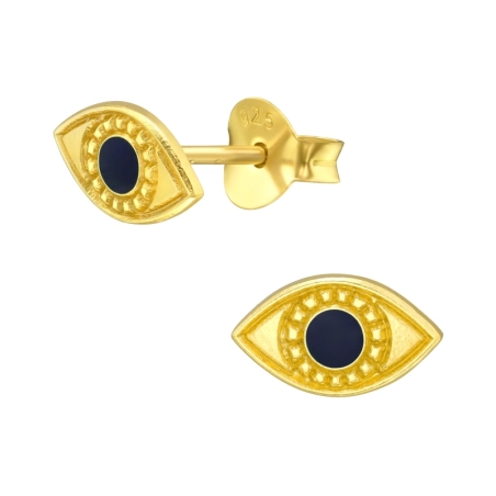 Golden Evil Eye - 925 Sterling Silver Ear Studs With Enamel Colors