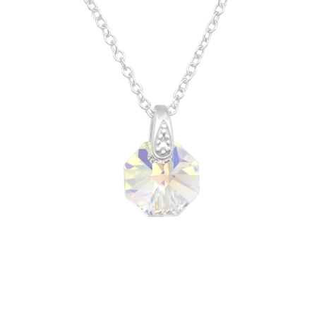 Octagon crystal With Genuine European Crystals - 925 Sterling Silver Lacrystale Silver Necklaces