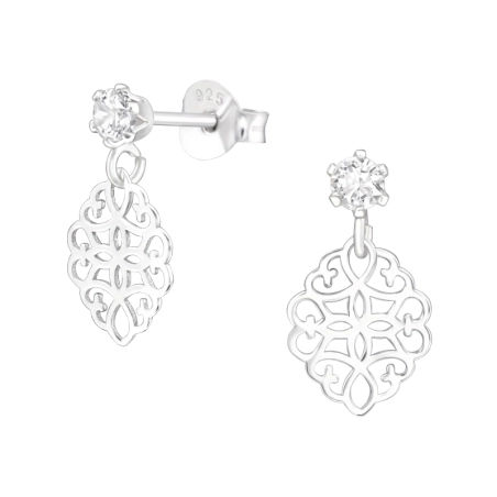 Arabesque - 925 Sterling Silver Ear Studs with Zirconia stones