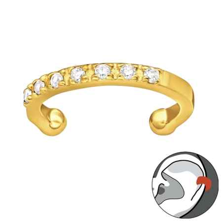 Golden Sparkling - 925 Sterling Silver Ear Cuffs And Ear Pins