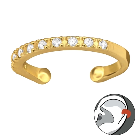 Golden Sparkling - 925 Sterling Silver Ear Cuffs And Ear Pins