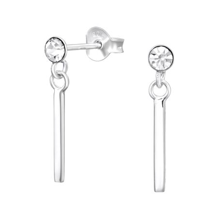 Bar Dangle - 925 Sterling Silver Ear Studs with Crystal stones
