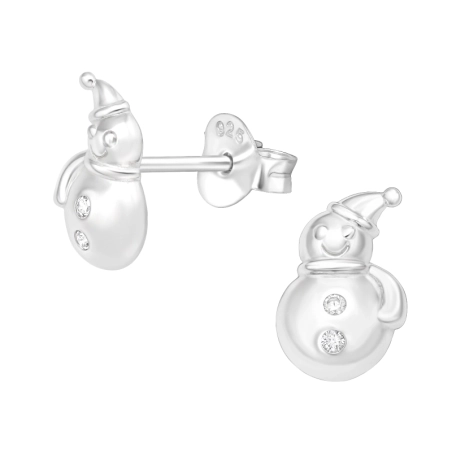 Snowman Ear Studs with Zirconia stones Jewellery | All4silver