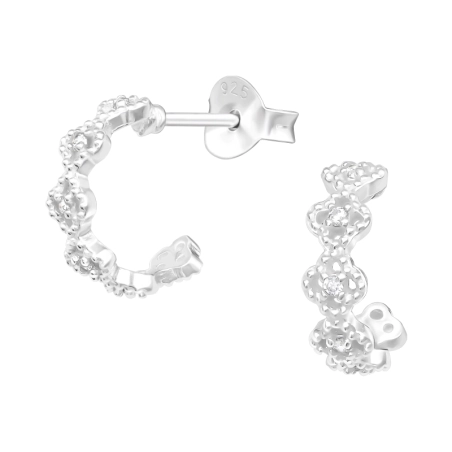 Half Hoop - 925 Sterling Silver Ear Studs with Zirconia stones