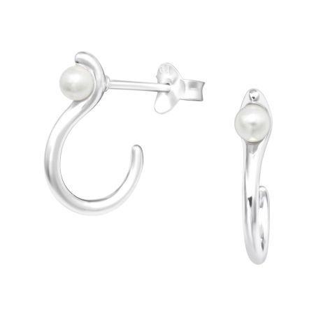 Snake Half Hoop - 925 Sterling Silver Ear Studs with Pearls