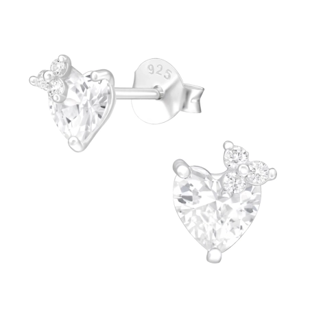 Heart Ear Studs with Zirconia stones Jewellery | All4silver