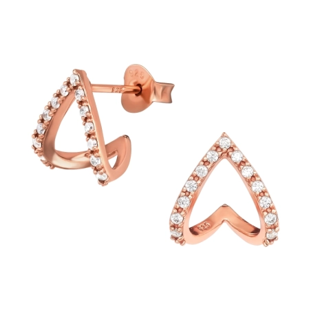 Rosegold reverse Heart with white stones - 925 Sterling Silver Ear Studs With Zirconia Stones