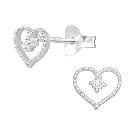 Fine Heart with stones - 925 Sterling Silver Ear Studs With Zirconia Stones