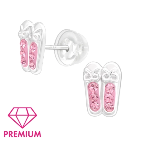 Ballerina Shoes - Premium - 925 Sterling Silver Ear Studs With Stones