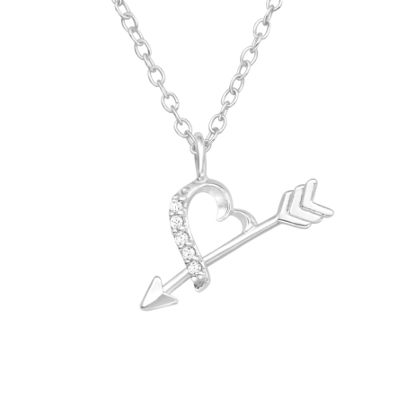 Heart And Arrow - 925 Sterling Silver Necklace with stones