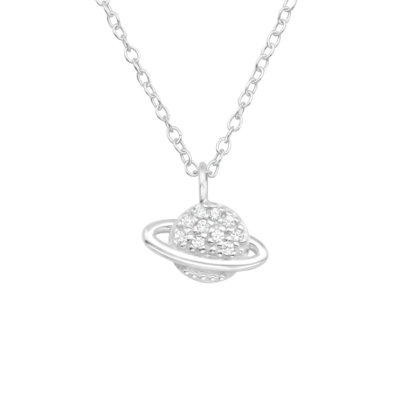 Saturn planet - 925 Sterling Silver Necklace With Stones