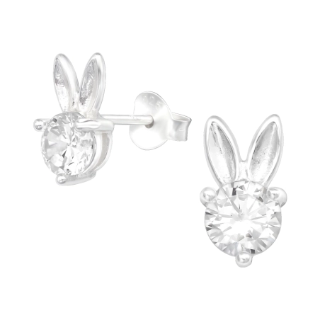 Rabbit - 925 Sterling Silver Ear Studs with Zirconia stones