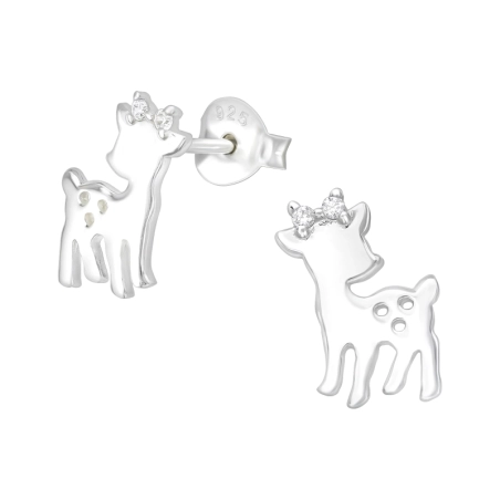 Deer - 925 Sterling Silver Ear Studs with Zirconia stones
