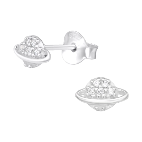 Saturn planet - 925 Sterling Silver Ear Studs With Zirconia Stones