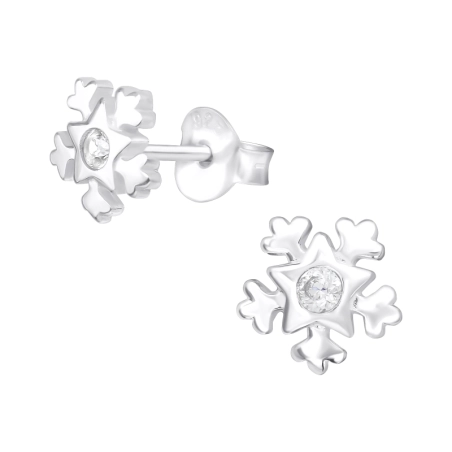 Snowflake Ear Studs with Zirconia stones Jewellery | All4silver
