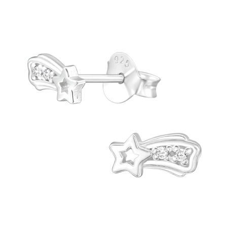 Shooting Star - 925 Sterling Silver Ear Studs with Zirconia stones