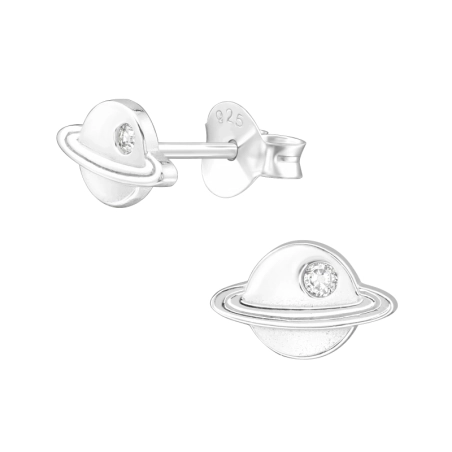 Saturn planet - 925 Sterling Silver Ear Studs With Zirconia Stones