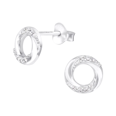 Twisted shinny circle - 925 Sterling Silver Ear Studs With Zirconia Stones