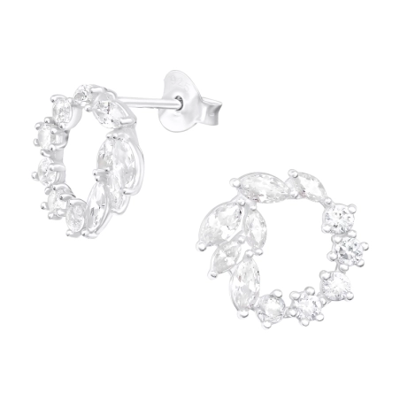 Sparkling wreath - 925 Sterling Silver Ear Studs With Zirconia Stones