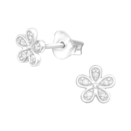 Flower Ear Studs with Zirconia stones Jewellery | All4silver