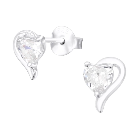 Heart - 925 Sterling Silver Ear Studs with Zirconia stones