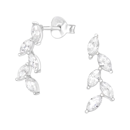 Olive Leaf - 925 Sterling Silver Ear Studs with Zirconia stones