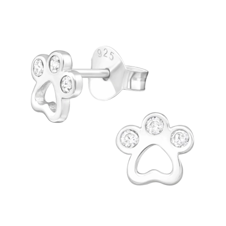 Paw Print - 925 Sterling Silver Ear Studs with Zirconia stones